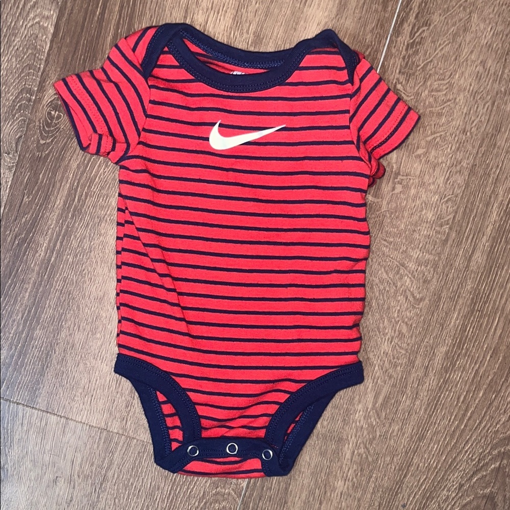 Nike Red and Navy Striped Infant Bodysuit